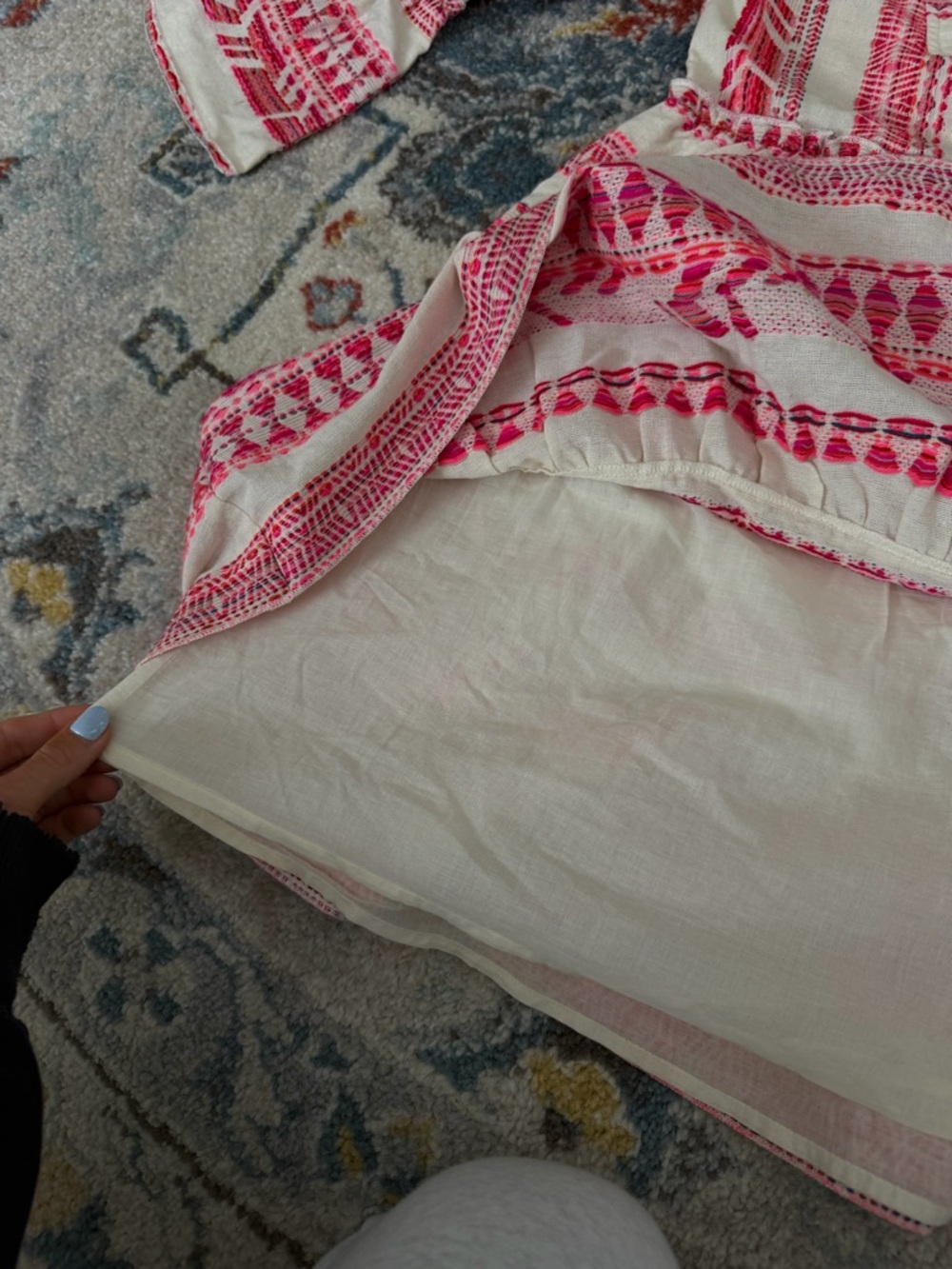 VICI pink and cream embroidered boho tiered mini dress - Picture 4 of 5